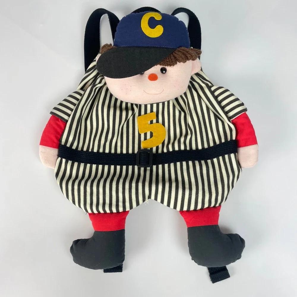 Vintage Child's Backpack Baseball Player Plush Novelty Bag Boy Sporty Cotton